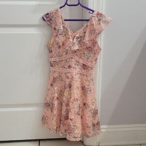Beautees Pink Floral Lace Dress